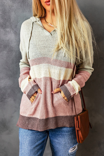 Color Block Drawstring Kangaroo Pocket Hoodie