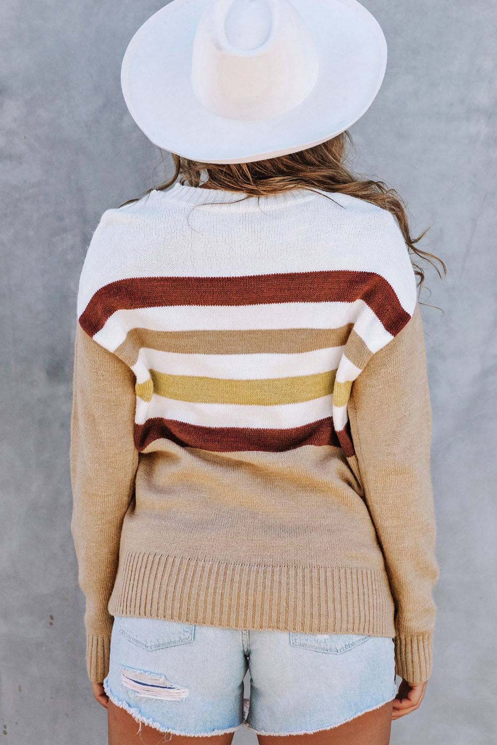 Crew Neck Striped Long Sleeve Sweater