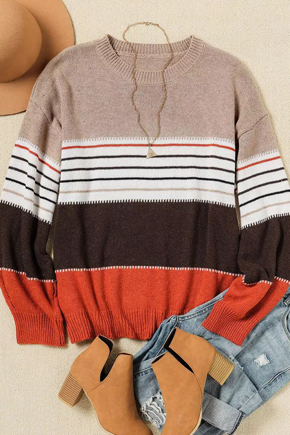 Striped Drop Shoulder Crew Neck Sweater