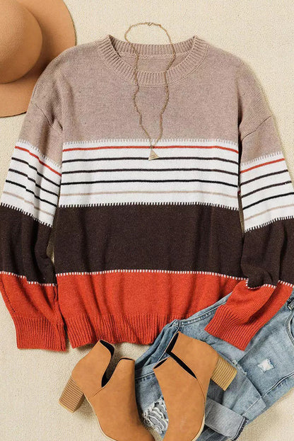 Striped Drop Shoulder Crew Neck Sweater