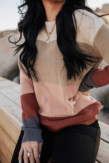 Khaki Knitted Colorblock Sweater