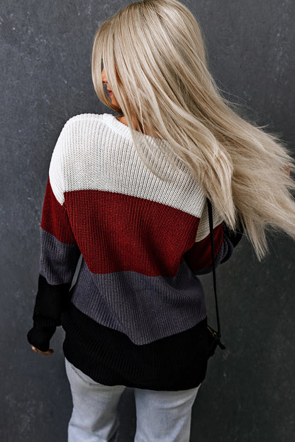 Red Knitted Colorblock Sweater