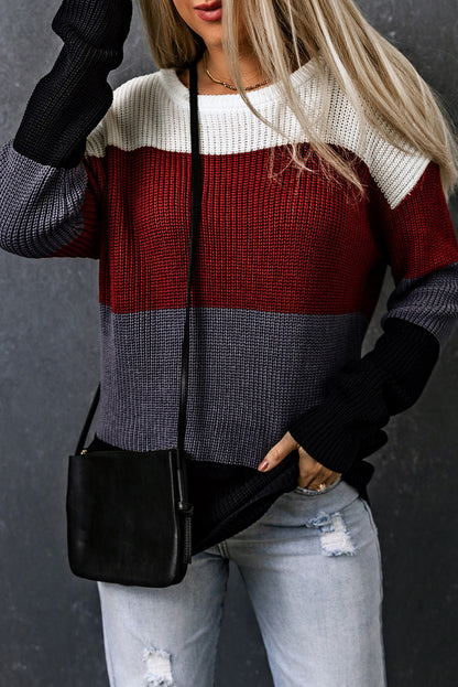 Red Knitted Colorblock Sweater