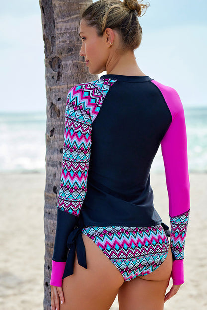 Geometric Long Sleeve Tankini Swimsuit | 2 Colors |