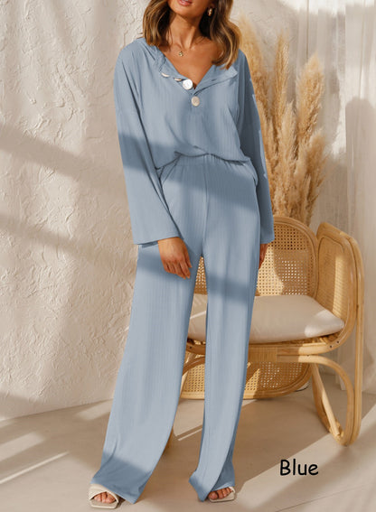 Wide Leg Ribbed Knit Top and Pants Set | 4 Colors |