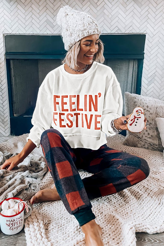 FEELIN' FESTIVE Shirt and Plaid Pants Lounge Set