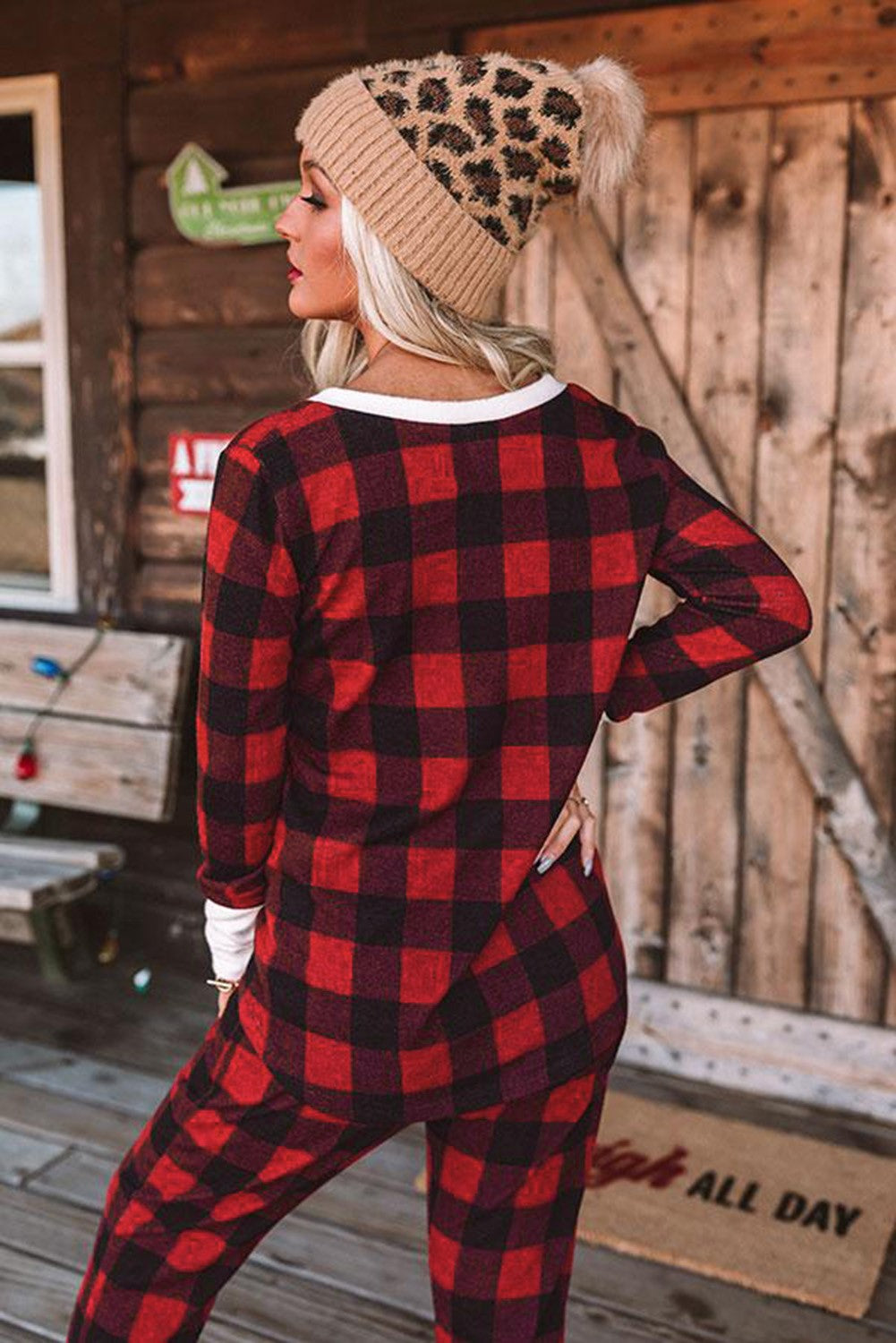 Plaid Long Sleeve Top and Pants Lounge Set | 2 Colors|