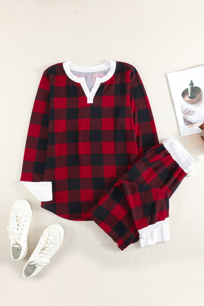 Plaid Long Sleeve Top and Pants Lounge Set | 2 Colors|