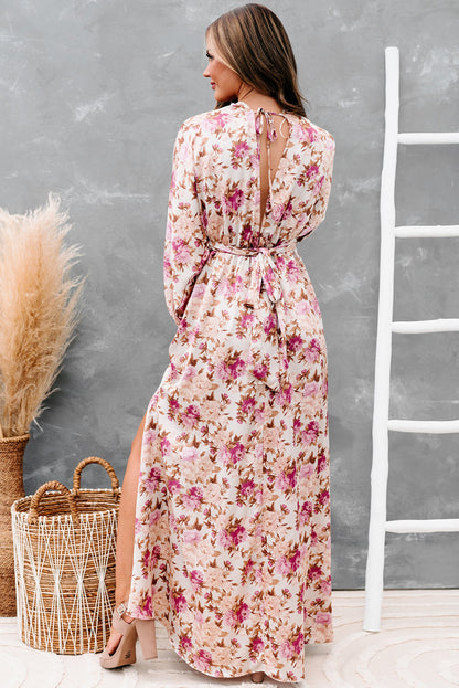 Floral Print High Waist Long Sleeve Maxi Dress