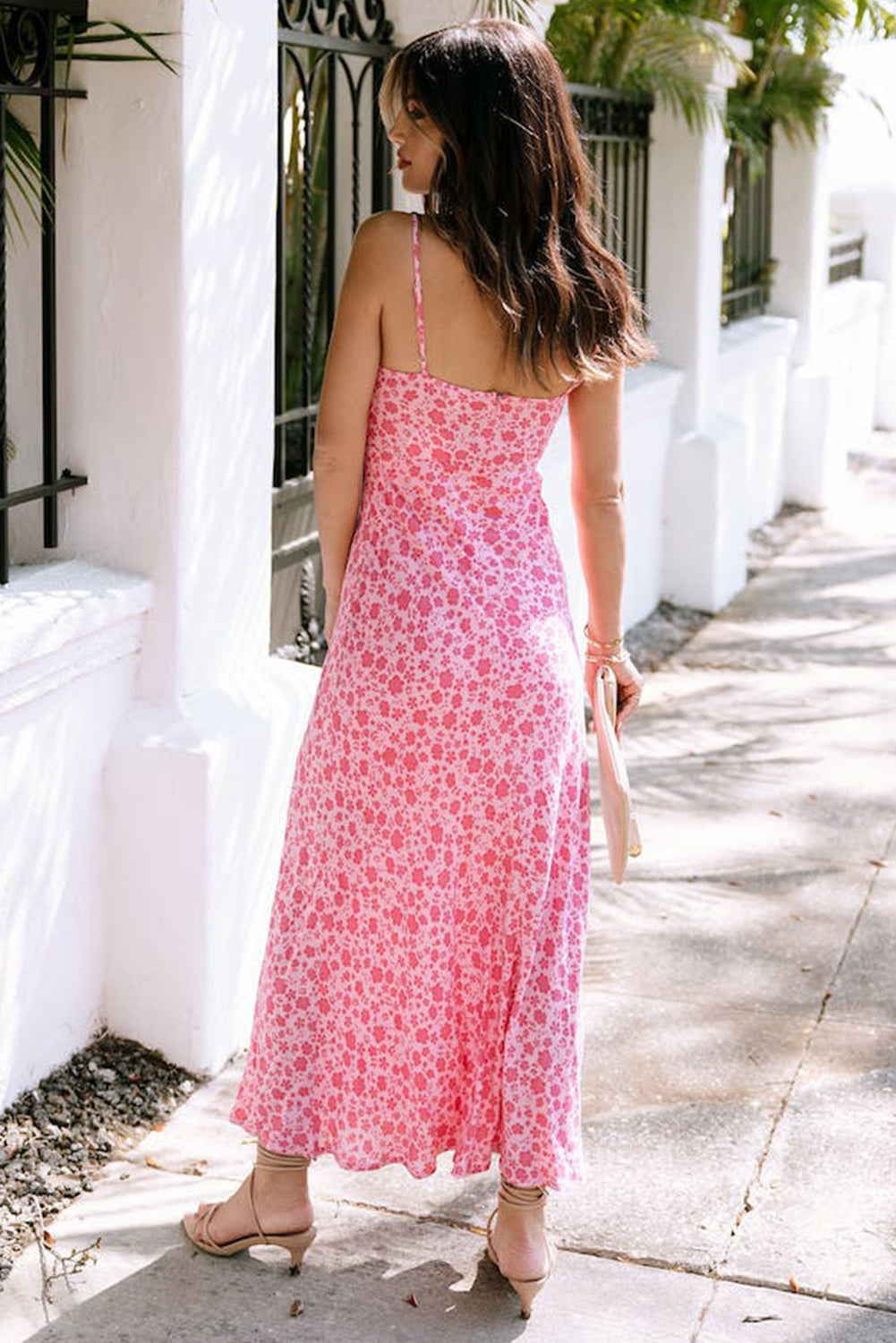 Pink Floral Spaghetti Straps Maxi Dress