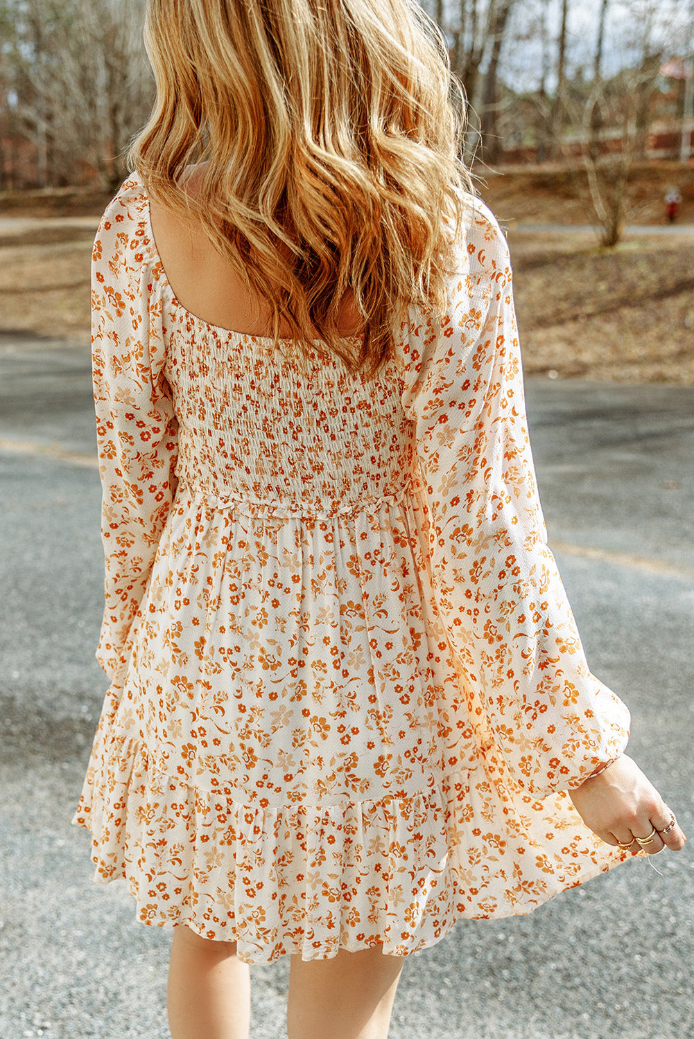 Boho Floral Smocked Puff Sleeve Mini Dress