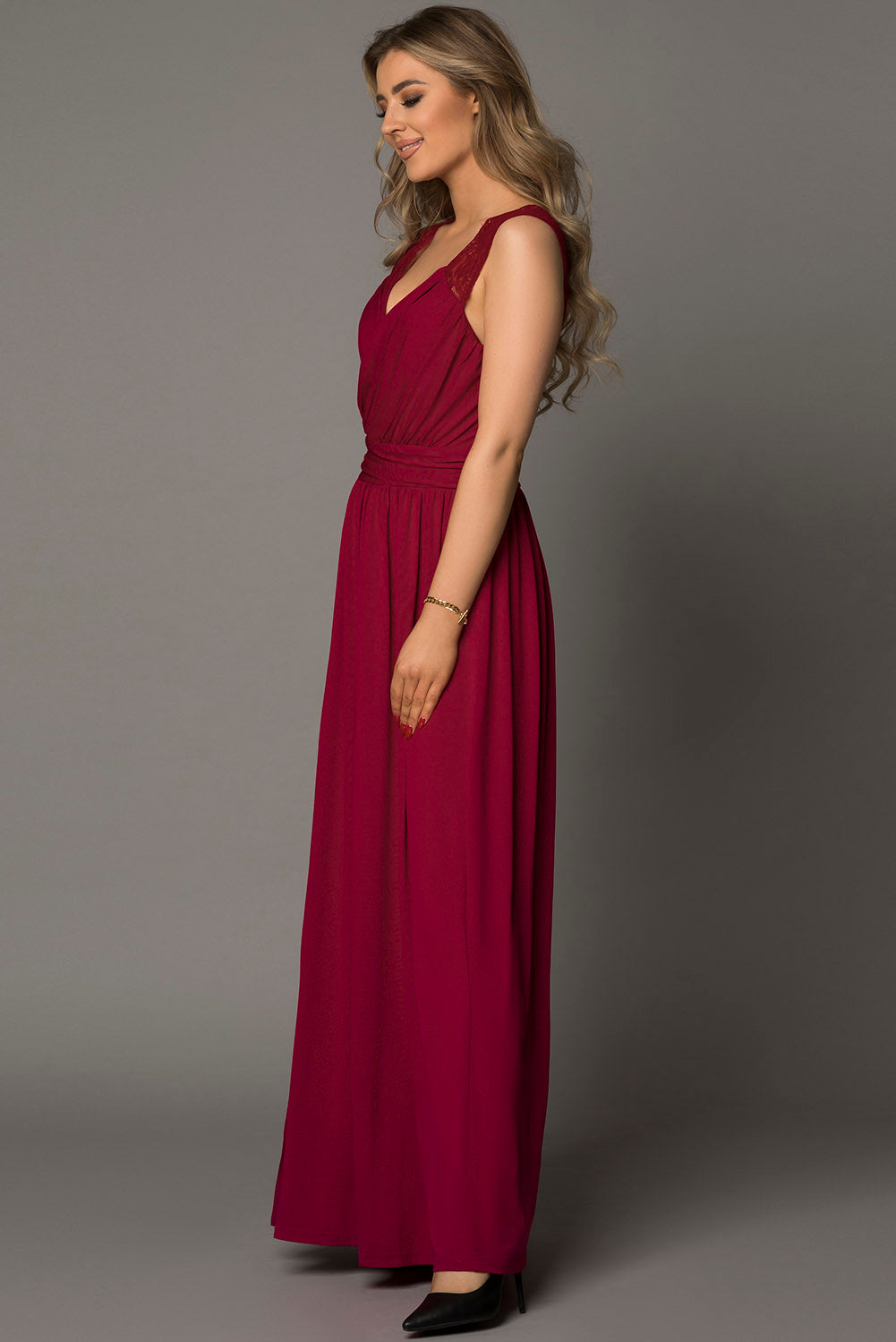 Red Fill Your Heart Lace Empire Waist Maxi Dress