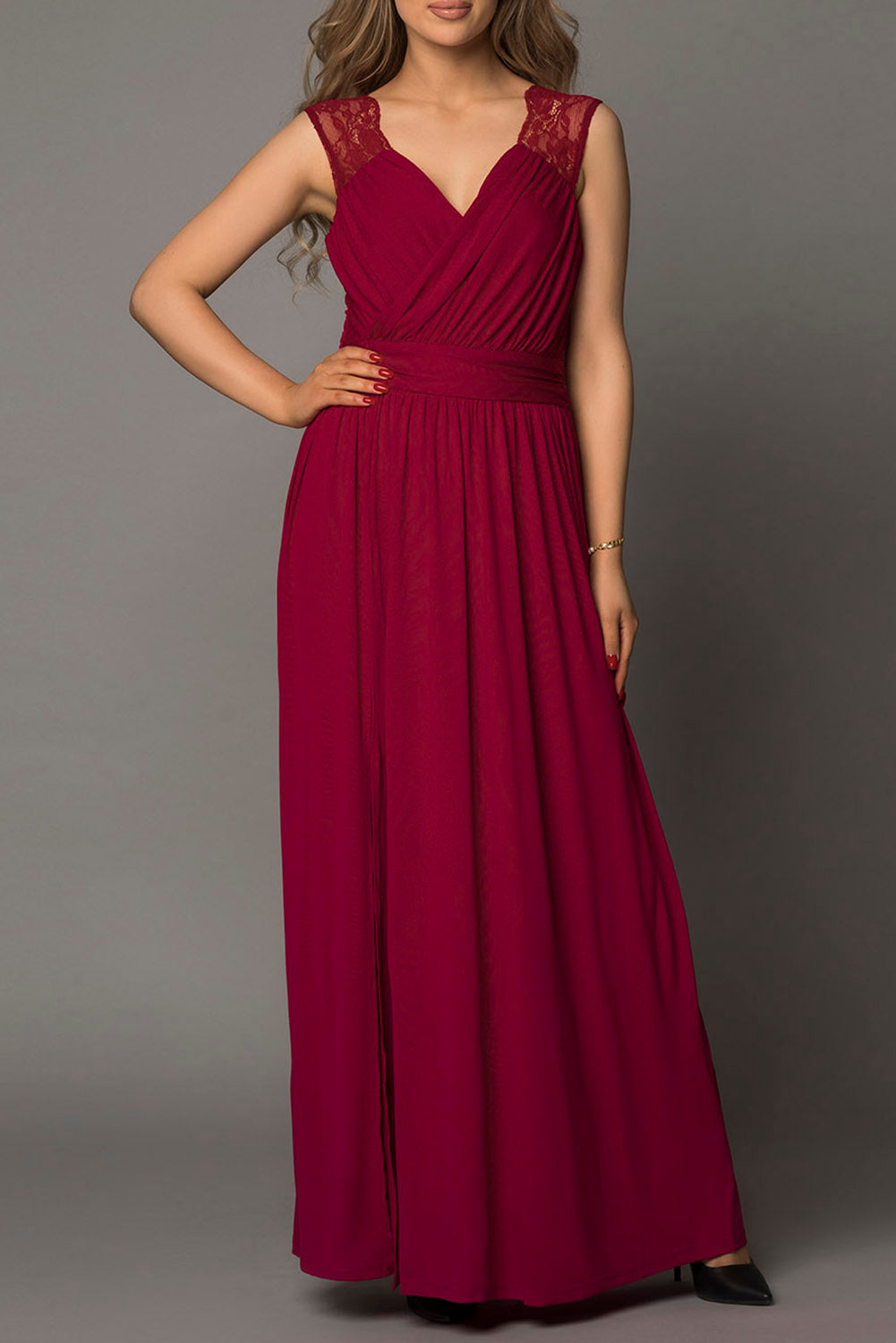 Red Fill Your Heart Lace Empire Waist Maxi Dress