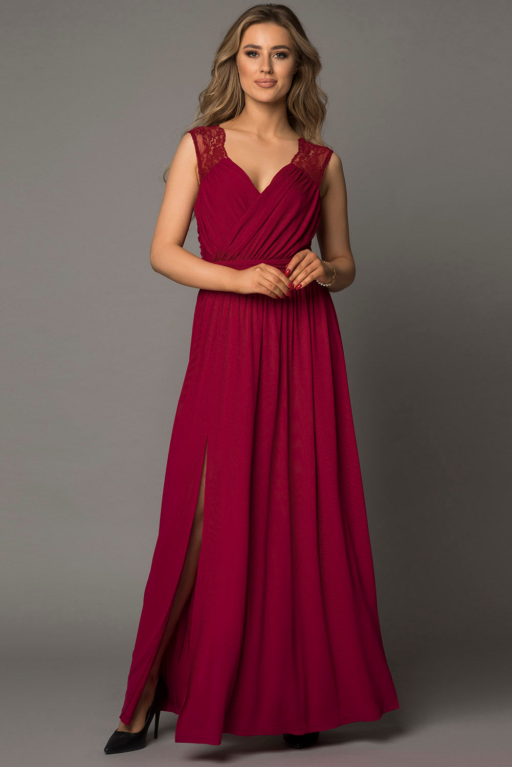 Red Fill Your Heart Lace Empire Waist Maxi Dress