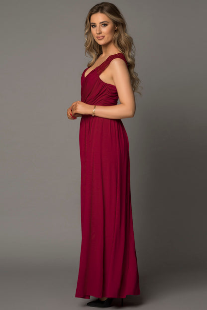 Red Fill Your Heart Lace Empire Waist Maxi Dress