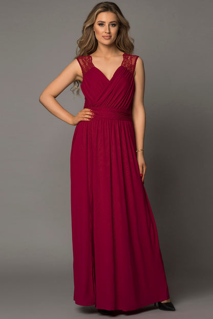 Red Fill Your Heart Lace Empire Waist Maxi Dress