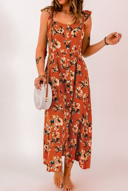 Floral Ruffle Sleeves Maxi Dress