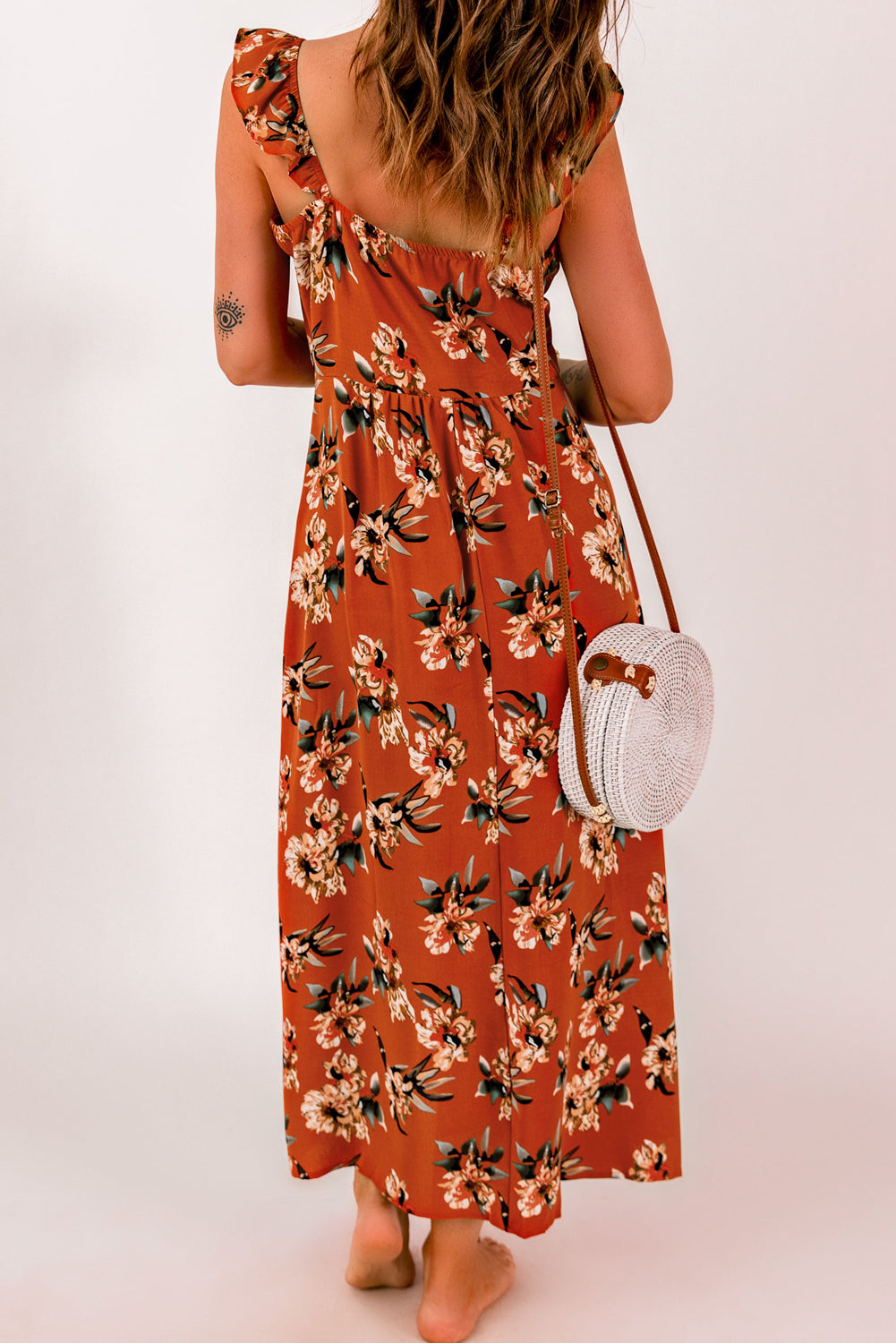 Floral Ruffle Sleeves Maxi Dress