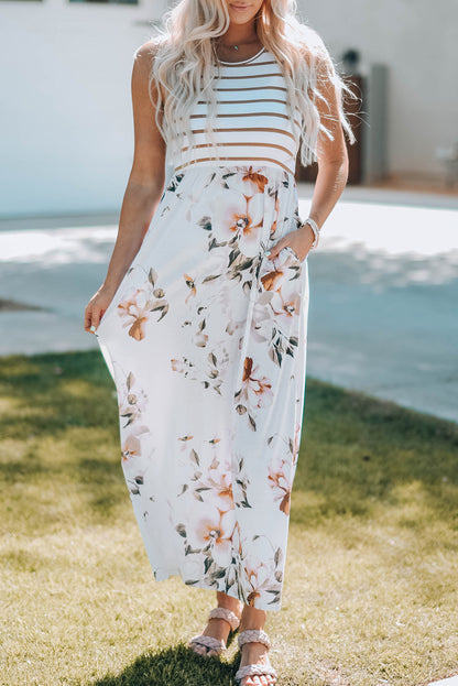 Floral Striped Sleeveless Maxi Dress