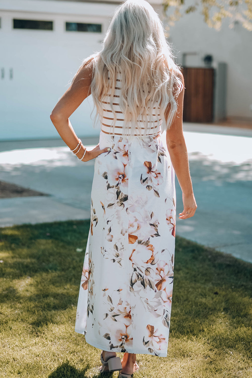 Floral Striped Sleeveless Maxi Dress