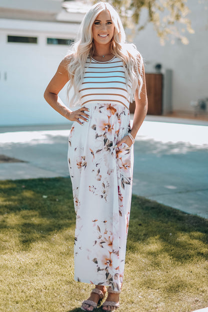 Floral Striped Sleeveless Maxi Dress