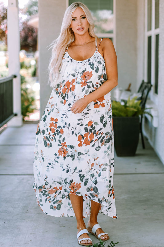 Floral Crisscross Backless Maxi Dress