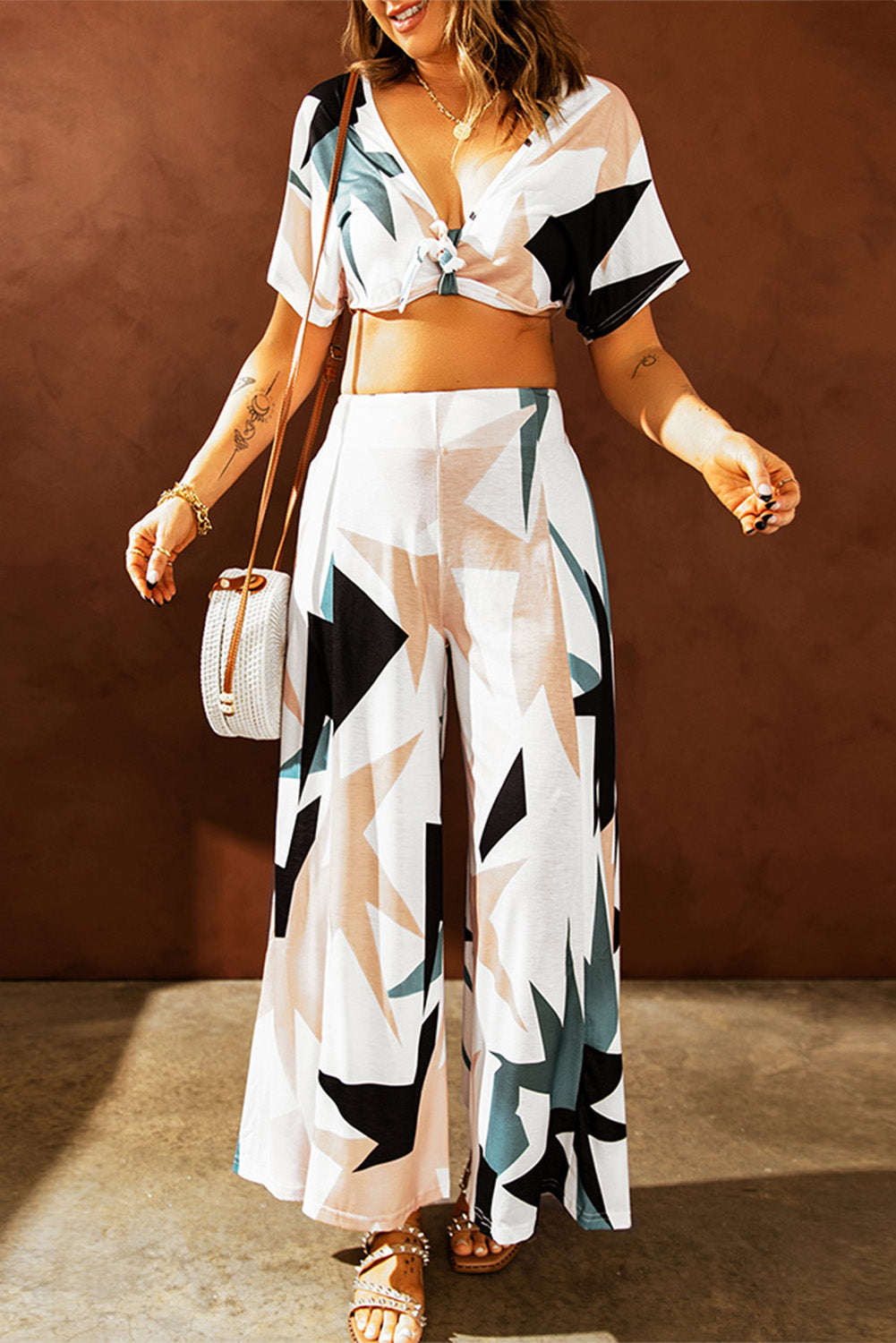 Tropical Crop Top and Pants Set