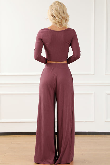 Ribbed Crop Top Long Pants Set