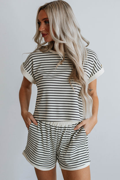 Stripe Contrast Edge Tee and Shorts Set