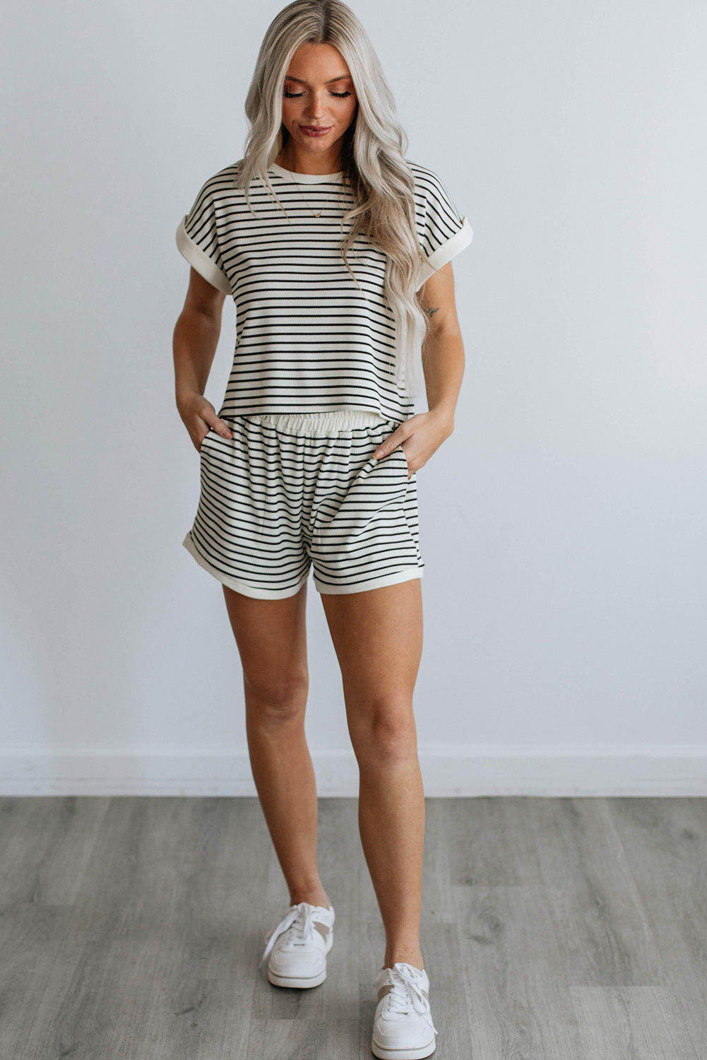 Stripe Contrast Edge Tee and Shorts Set