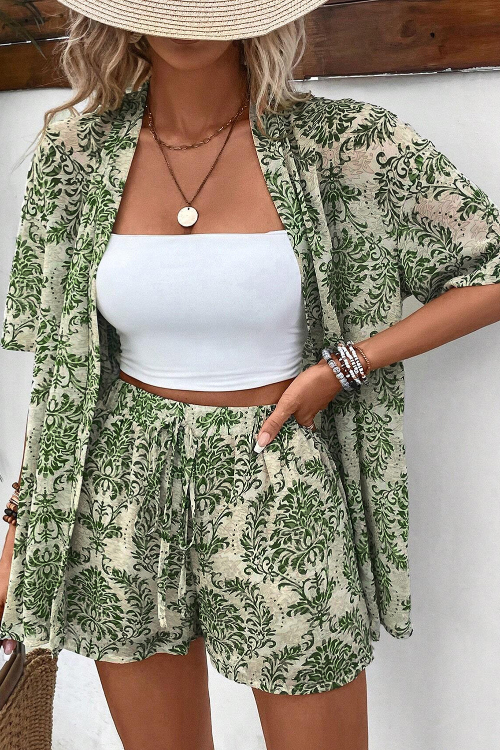 Vintage Floral Open Top and Shorts Set