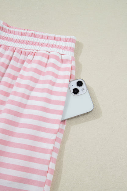 Pink Stripe Drop Shoulder Top and Pants Set