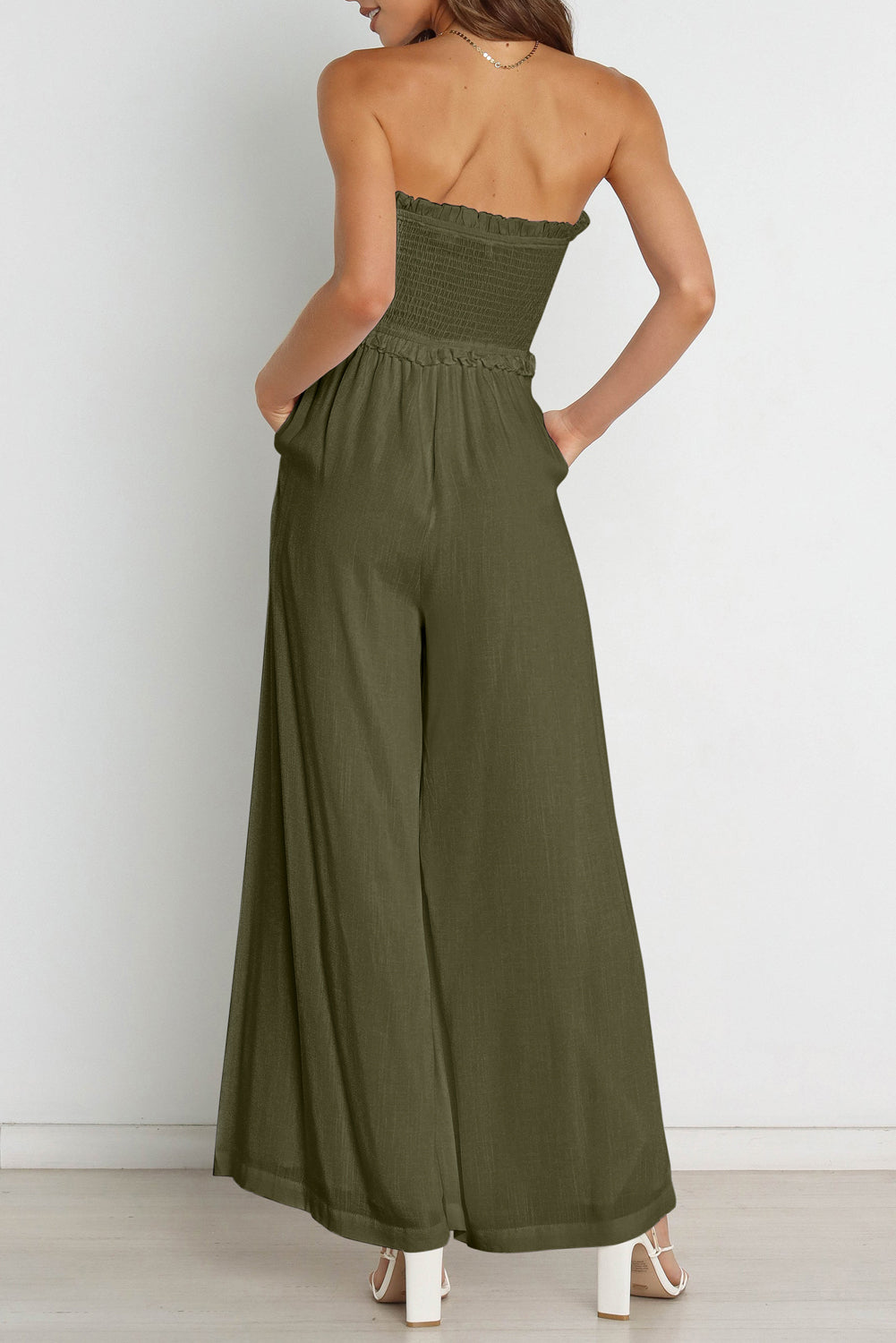 Smocked Bandeau Wide Leg Jumpsuit