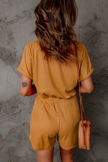Ribbed Elastic Drawstring Waist Romper