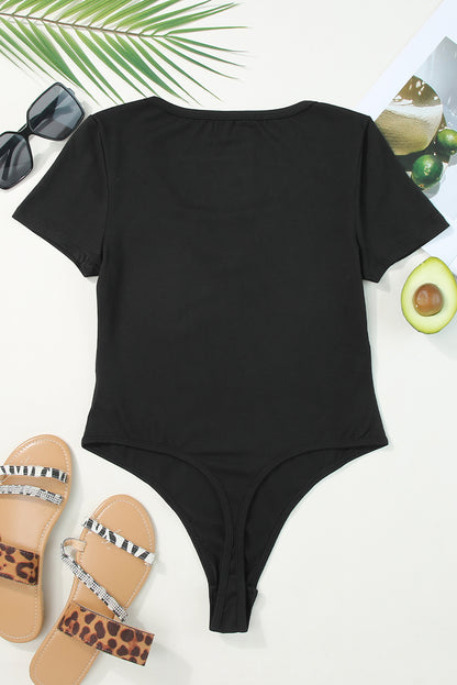 Split Neck Short Sleeve Bodysuit