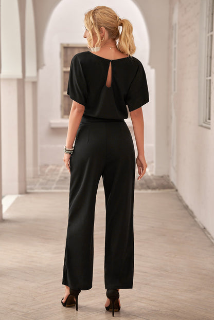 Black Dolman Sleeve Belted Straight Leg Jumpsuit