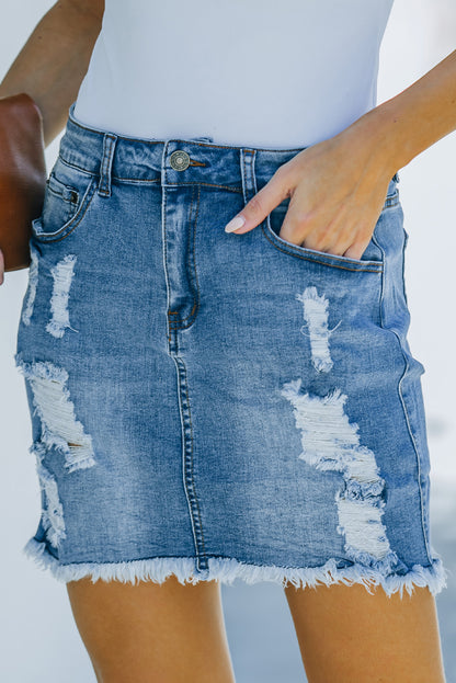 Distressed Denim Mini Skirt