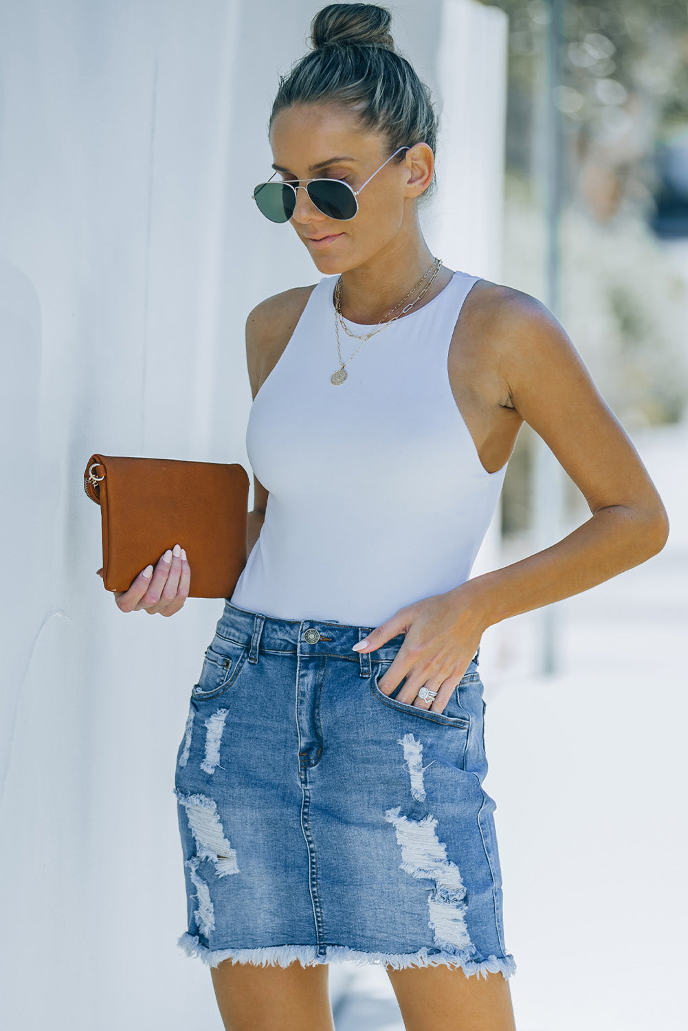 Distressed Denim Mini Skirt