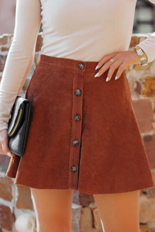 Corduroy Buttoned Front Faux Mini Skirt