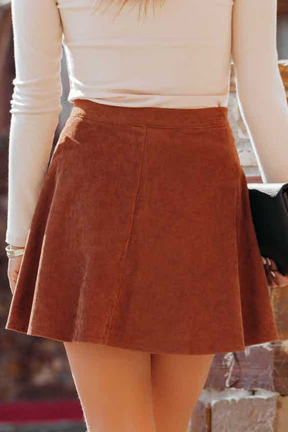 Corduroy Buttoned Front Faux Mini Skirt