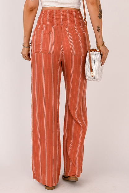 Shirred High Waist Straight Leg Pants