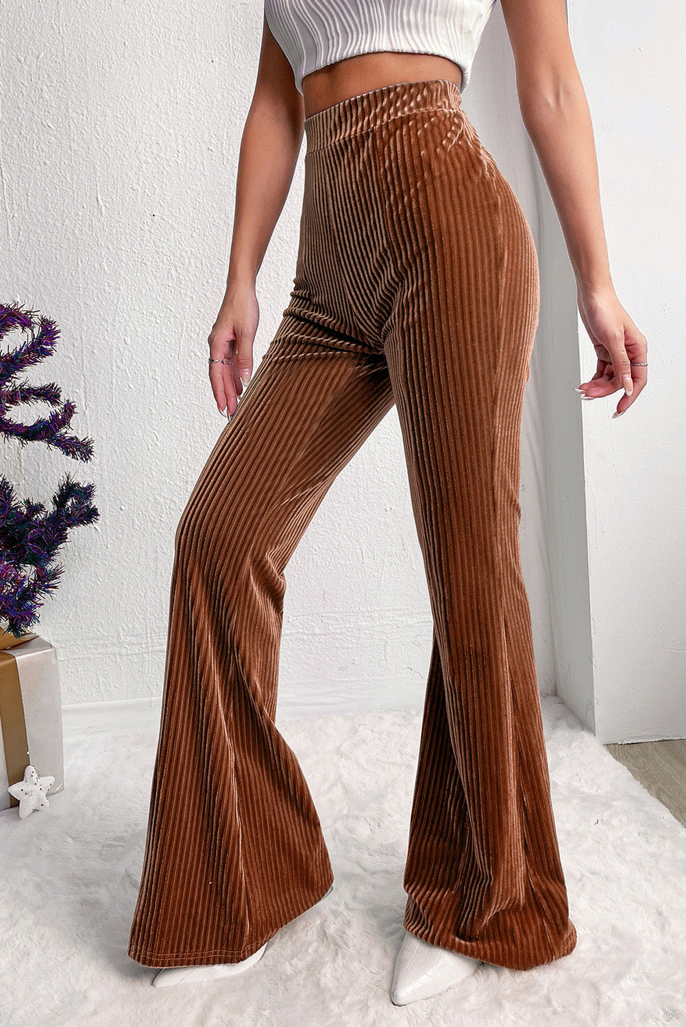 Chestnut High Waist Flare Corduroy Pants