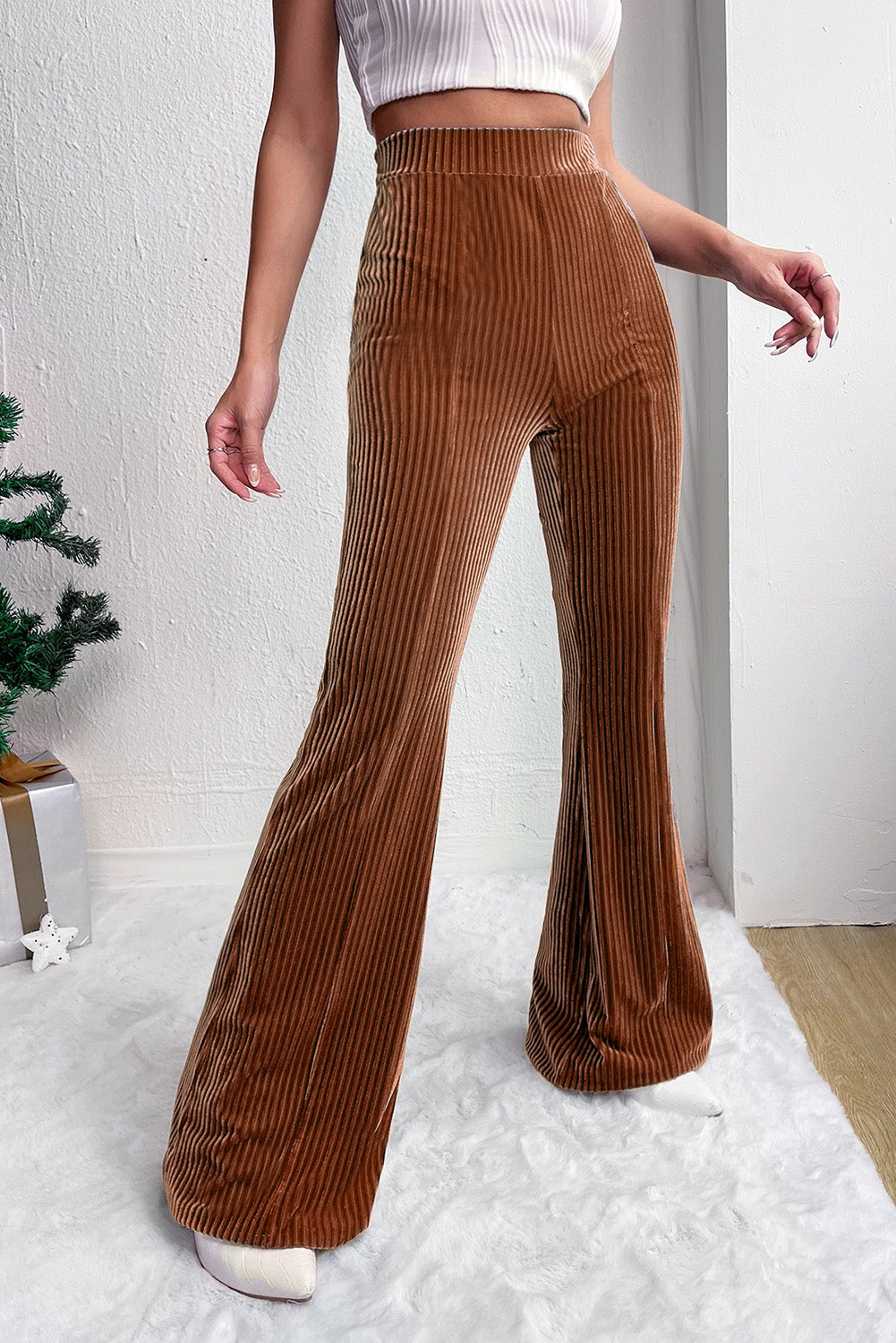 Chestnut High Waist Flare Corduroy Pants