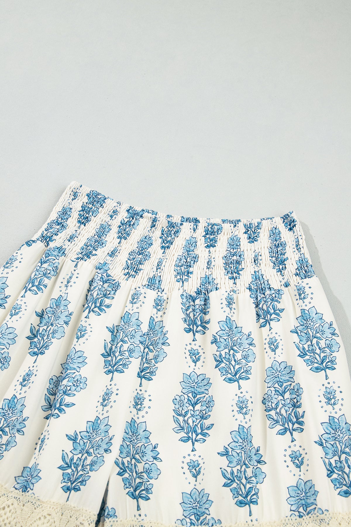 Floral Print Lace Patchwork Detail Wide Leg Pants