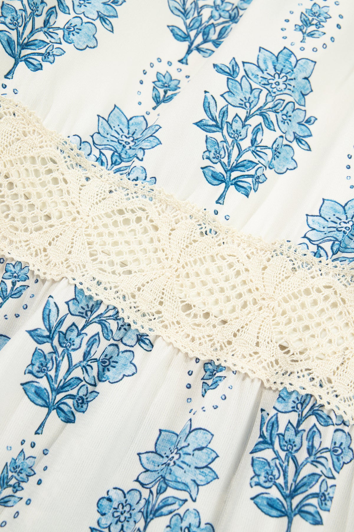 Floral Print Lace Patchwork Detail Wide Leg Pants