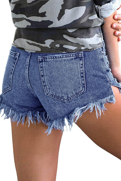 Frayed Edge Distressed Denim Shorts |2 Colors|