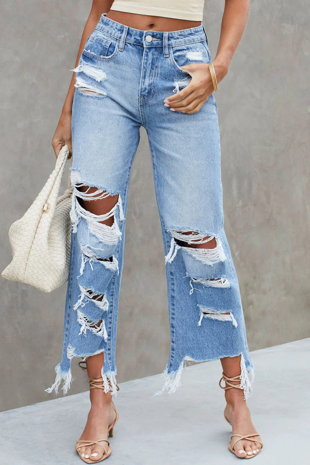 Destroyed High Waist Jeans