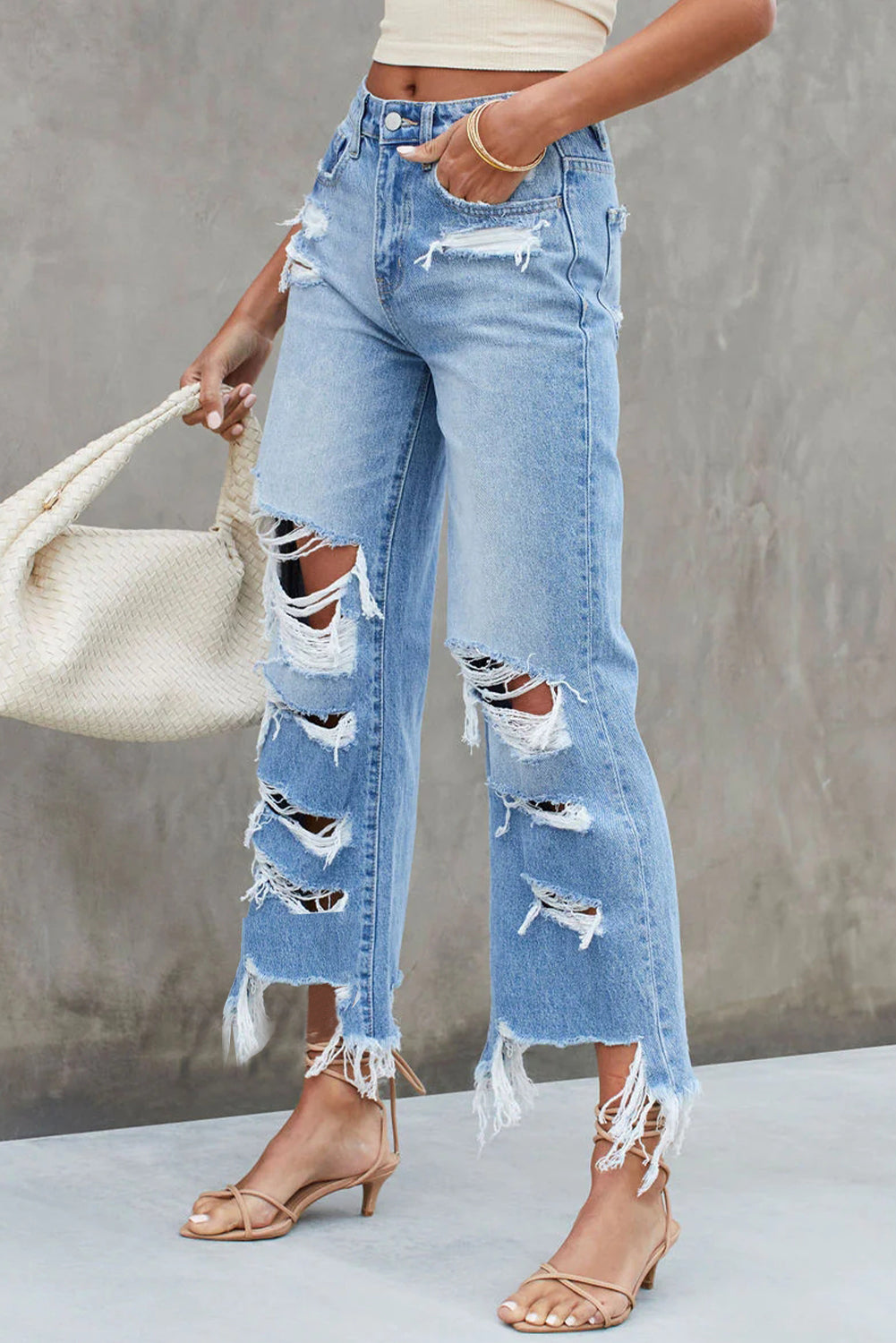 Destroyed High Waist Jeans