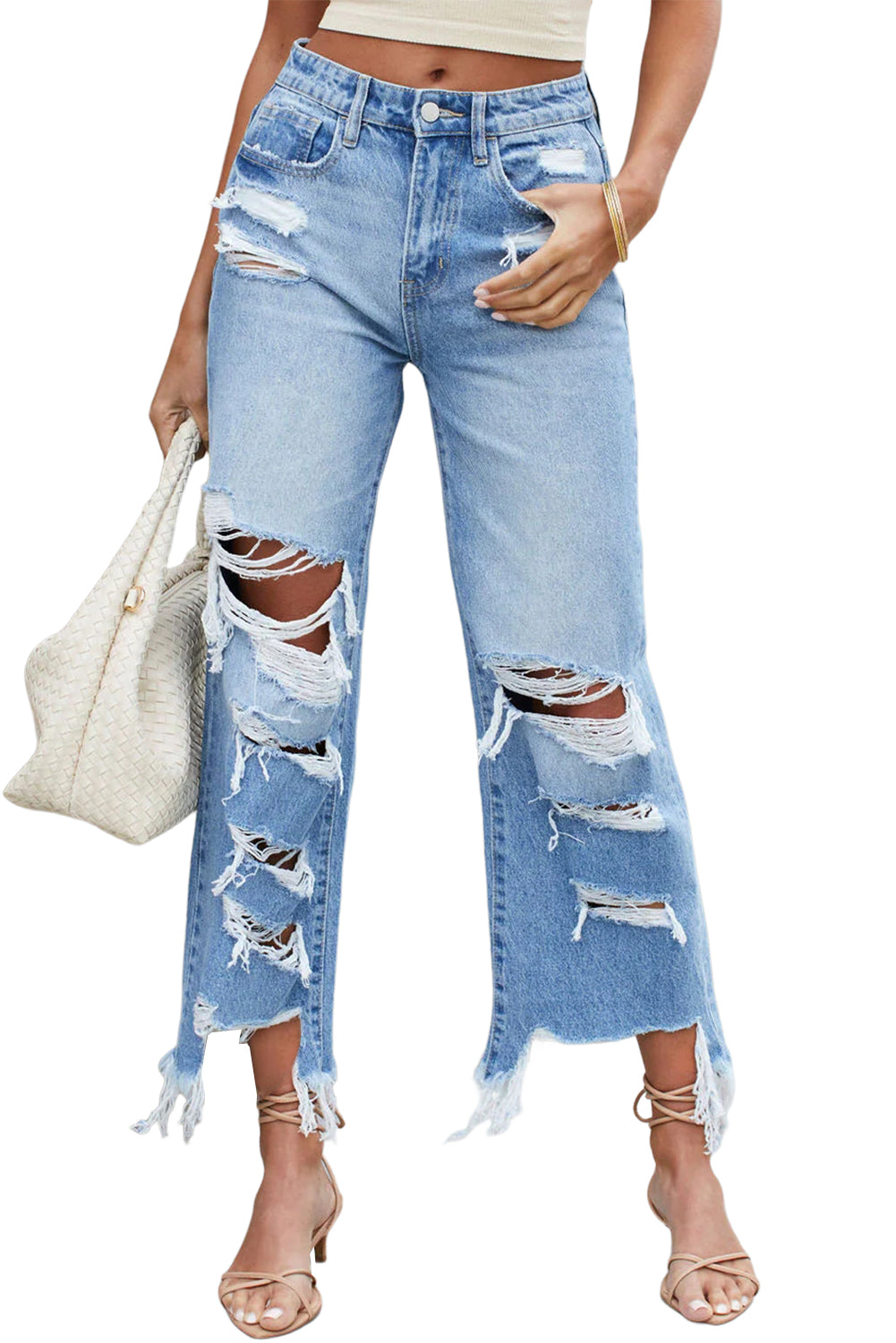 Destroyed High Waist Jeans