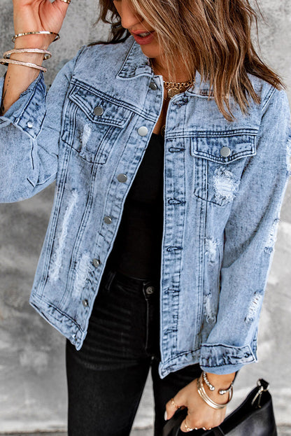 Vintage Washed Flap Pockets Denim Jacket